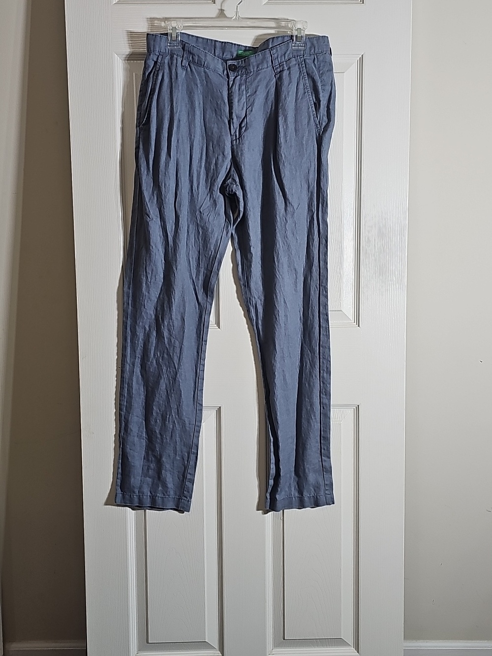 United Colors of Benetton Straight Leg 100% Linen Pants Pockets Belt Loops US 10 - Picture 3 of 13